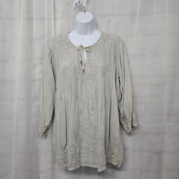 Solitaire Gray Embroidered Peasant Blouse Boho Hippie M - Picture 13 of 13